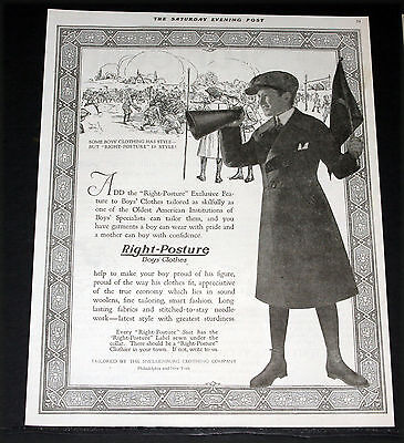 1919 OLD MAGAZINE PRINT AD, RIGHT-POSTURE BOYS CLOTHES YOU WEAR WITH PRIDE, ART! Без бренда