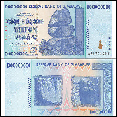 Zimbabwe 100 Trillion Dollars, AA /2008, P-91, UNC, 100 Trillion Series Без бренда