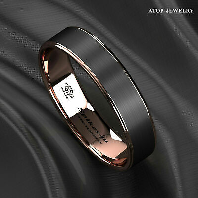 Tungsten Carbide ring rose gold black brushed Wedding Band Ring men's jewelry ATOP - фотография #7