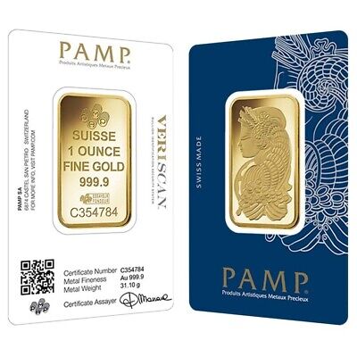 1 oz Gold Bar PAMP Suisse Lady Fortuna Veriscan .9999 Fine (In Assay) Без бренда
