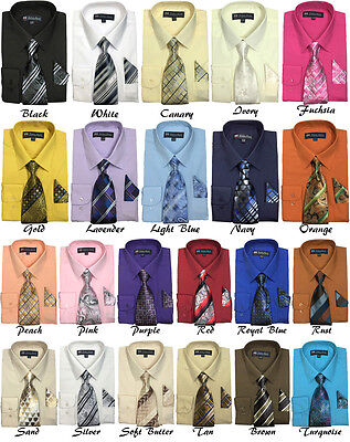 Men's Cotton Blend Dress Shirt with Tie and Handkerchief in 22 different colors Fortino Landi / Milano Moda / TDC-Collection
