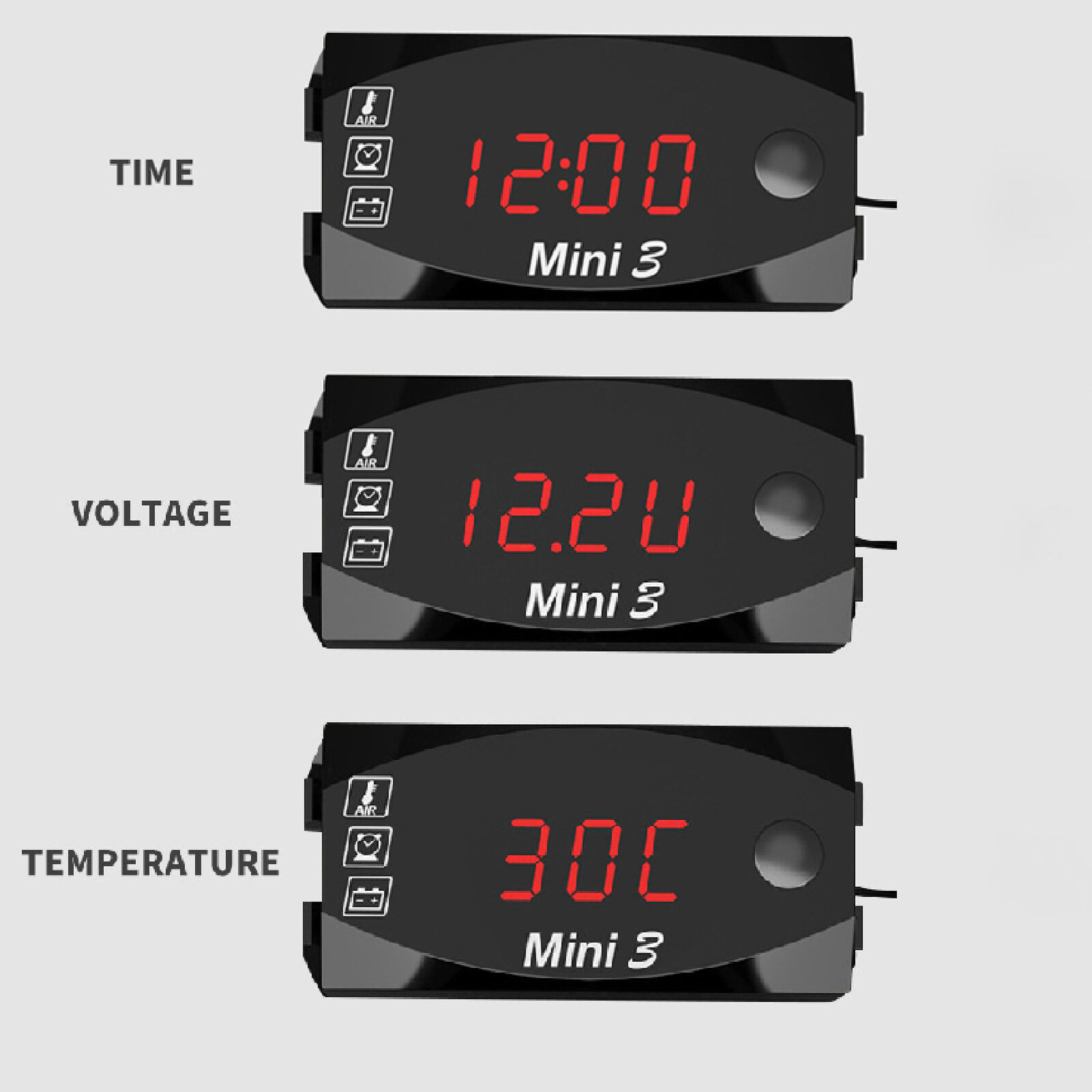 Practical Electronic Clock Thermometer Voltmeter IP67 3 in 1 12V for Motorcycle  Unbranded Does Not Apply - фотография #14