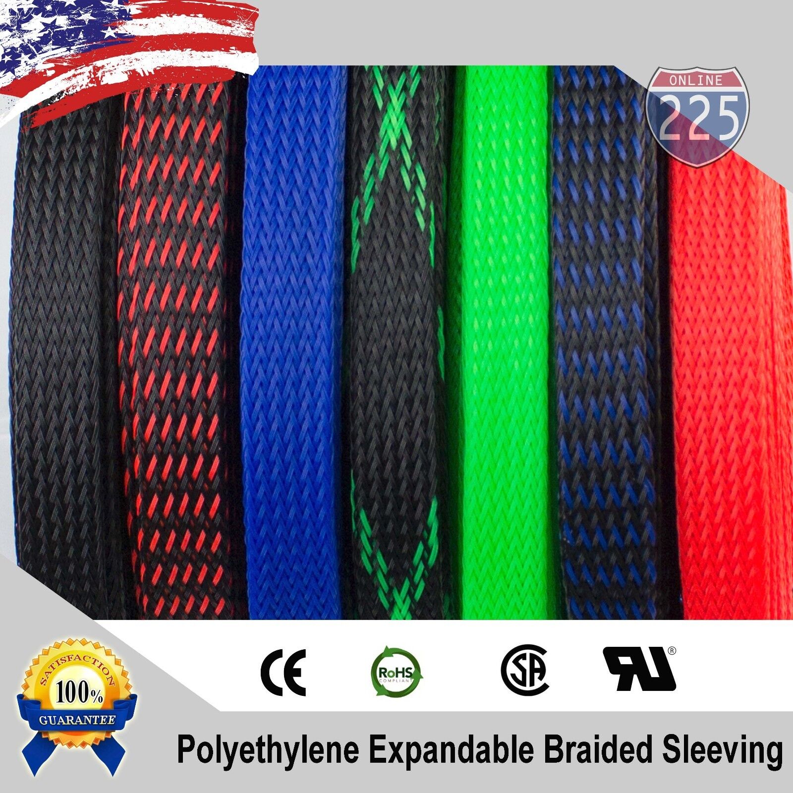 ALL SIZES & COLORS 5' FT - 100 Feet Expandable Cable Sleeving Braided Tubing LOT 225FWY PET flex wire wrap harness cover