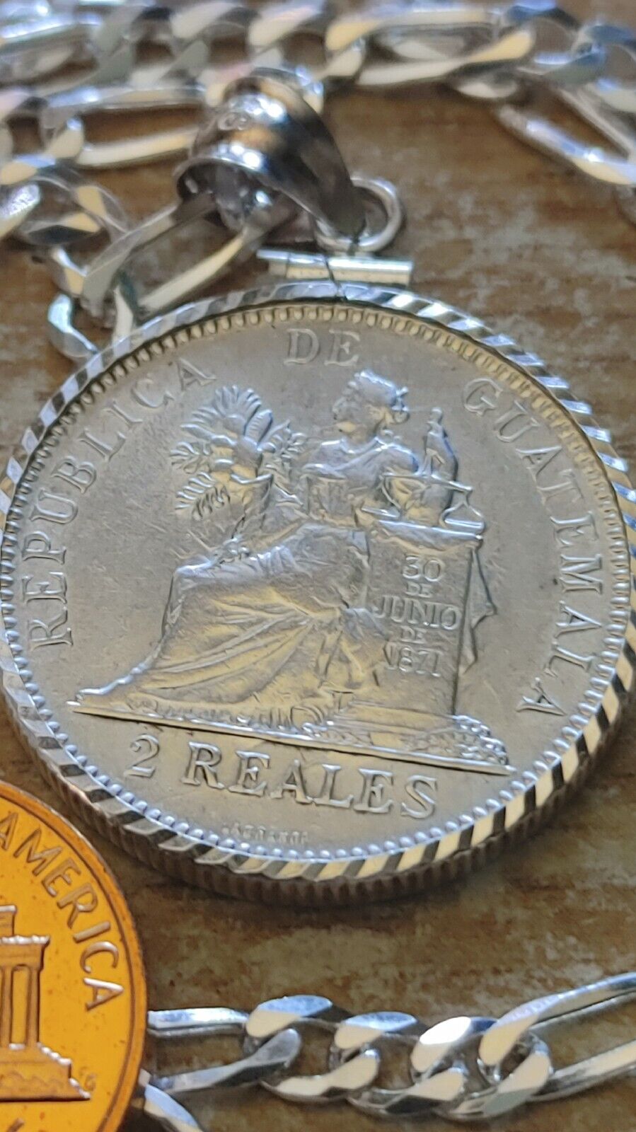 1894 Guatemala Muskets Scales of Justice 2 REALES Pendant  18" 925 SILVER CHAIN Everymagicalday - фотография #16