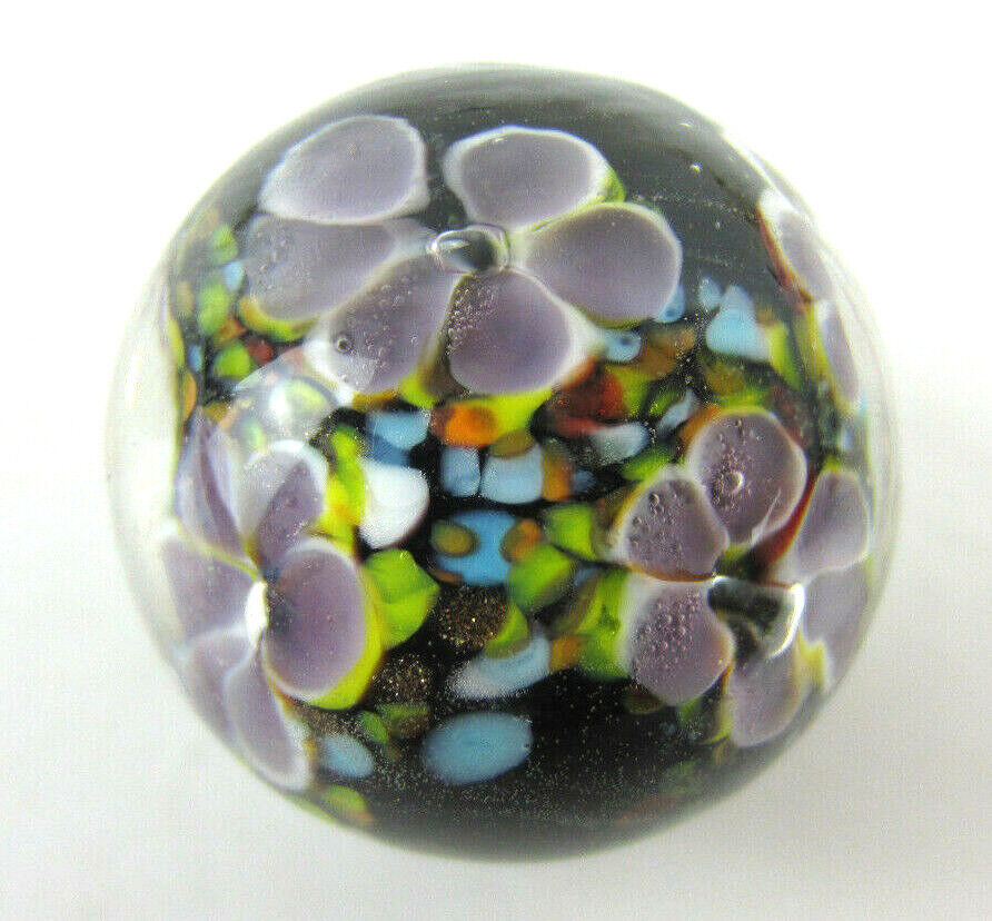 22mm MAGNOLIA Black/Purple Flower Handmade art glass Marble 7/8" SHOOTER HOM Does Not Apply - фотография #2