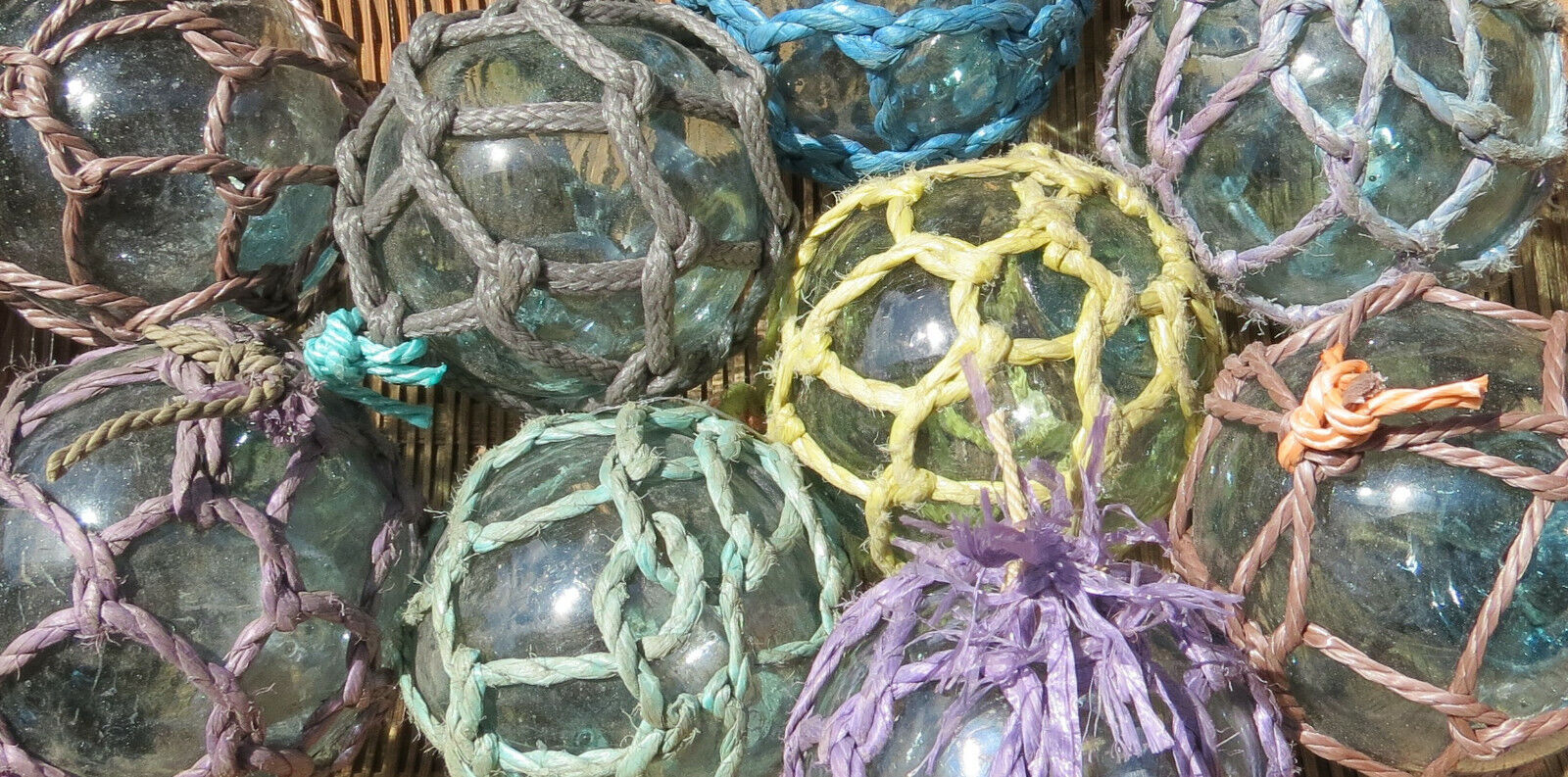 Japanese Glass Fishing FLOATS 3" Netted LOT-9 Net Buoy Authentic Vintage! USA BZ Без бренда