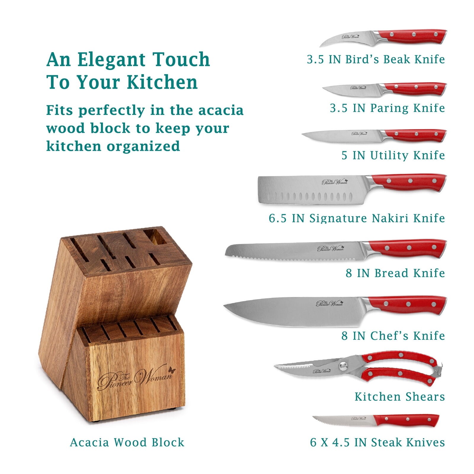 The Pioneer Woman Pioneer Signature 14-Piece Stainless Steel Knife Block Set,Red Does not apply - фотография #4