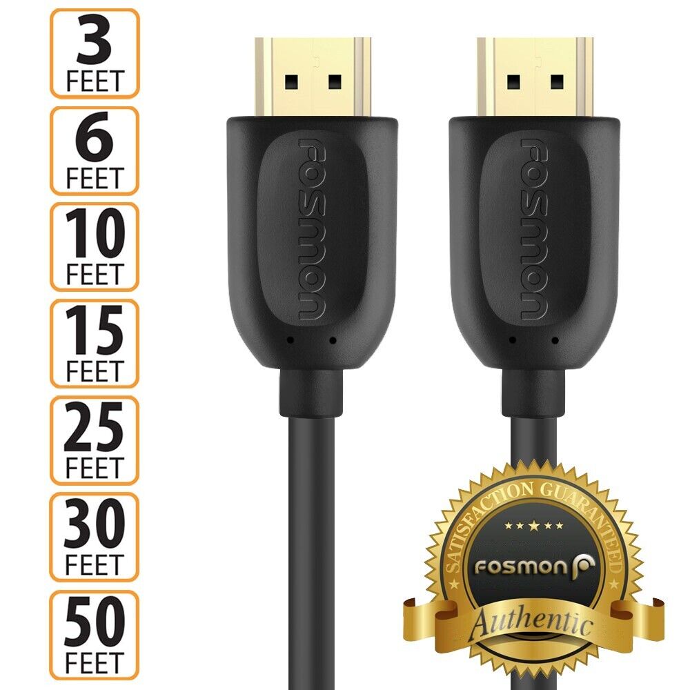 HDMI Cable Cord 1.4 4K 3D HDTV PC Xbox PS5 High Speed Plug 3 6 10 15 25 30 50 FT Fosmon HDMI-3FT*6FT*10FT*15FT*25FT*50FT