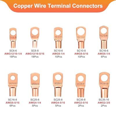 176Pcs Terminals Copper Wire Lugs, 82Pcs AWG 2 4 6 8 10 12 Copper Wire 176 PCS Does not apply Does Not Apply - фотография #8