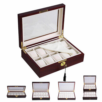 6 10 12 20 24 Watch Display Case Wooden Glass Top Jewelry Storage Organizer Box Apluschoice 20WDW_v