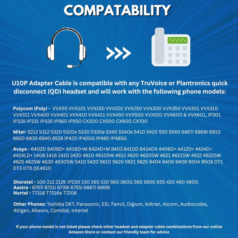 U10P Adapter Cable Compatible with Any Plantronics or  QD Headset - Works with M Does not apply - фотография #2