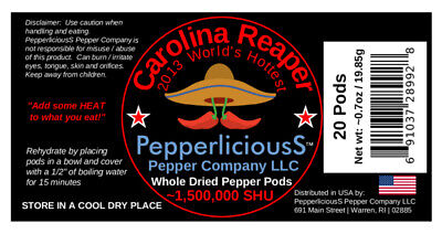 20 DRIED CAROLINA REAPER PEPPER PODS - WORLDS HOTTEST CHILI - with SEEDS PepperliciousS Pepper Company NA - фотография #6