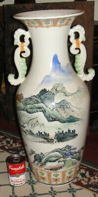 Chinese Japanese Very Large Floor Urn Vase Painted Scenes Two Handles Без бренда
