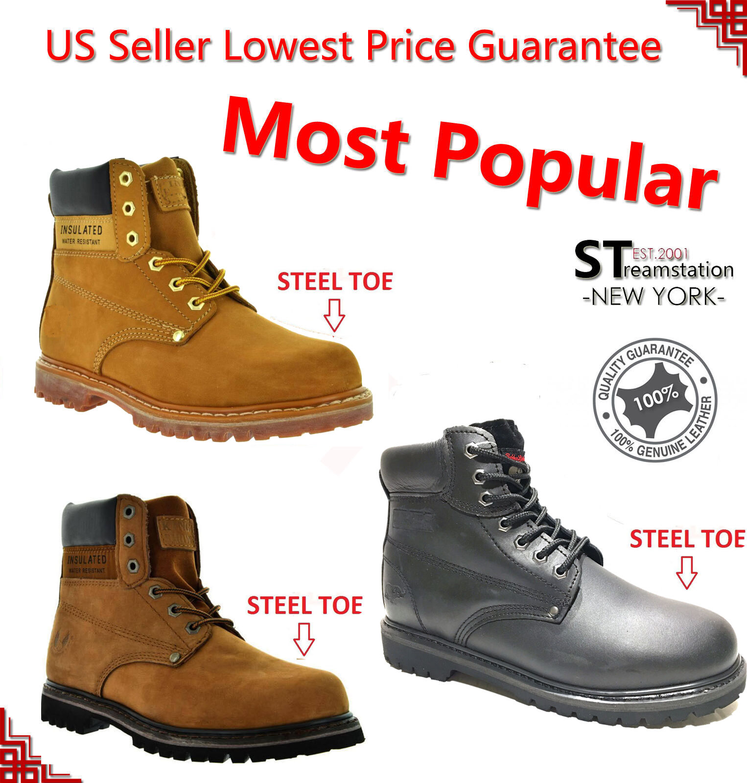 Men's 6" Work Boots Shoes With Steel Toe Leather Shoe Lace Up A6011ST 8605ST Unbranded