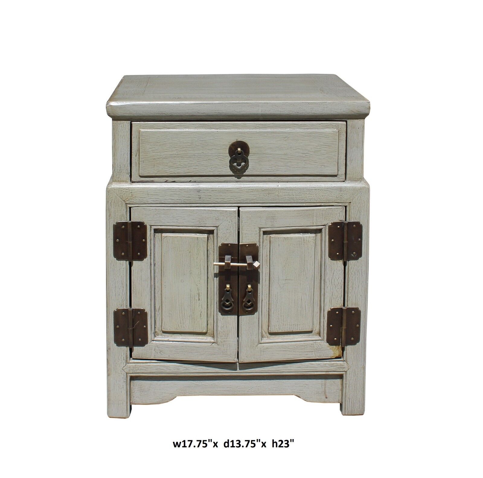 Chinese Distressed Light Gray Metal Hardware End Table Nightstand cs3917 Handmade Does Not Apply - фотография #5