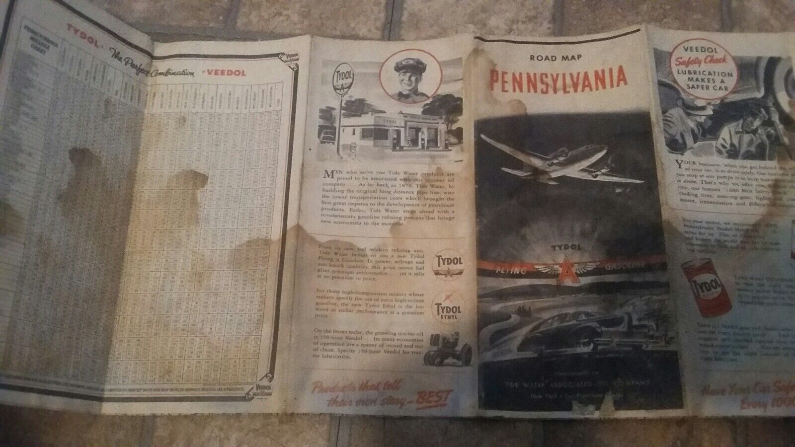 1941 PENNSYLVANIA TYROL FLYING GASOLINE ROAD MAP Без бренда - фотография #4