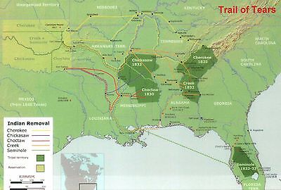 The Trail of Tears Map Native American Indian Relocation Cherokee etc - Postcard Без бренда