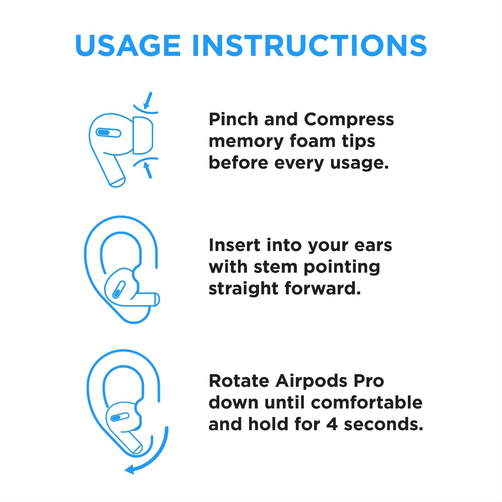 Premium Memory Foam Ear Tips for AirPods Pro | 3 PAIRS | S,M,L Replacement Buds Foam Masters (notapple) FMAPP1 - фотография #6