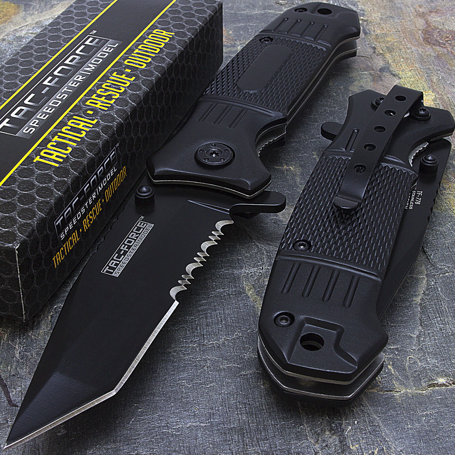 7.75" TAC FORCE HALF SERRATED TANTO ASSISTED OPEN TACTICAL FOLDING KNIFE Spring Tac-Force TF-778T