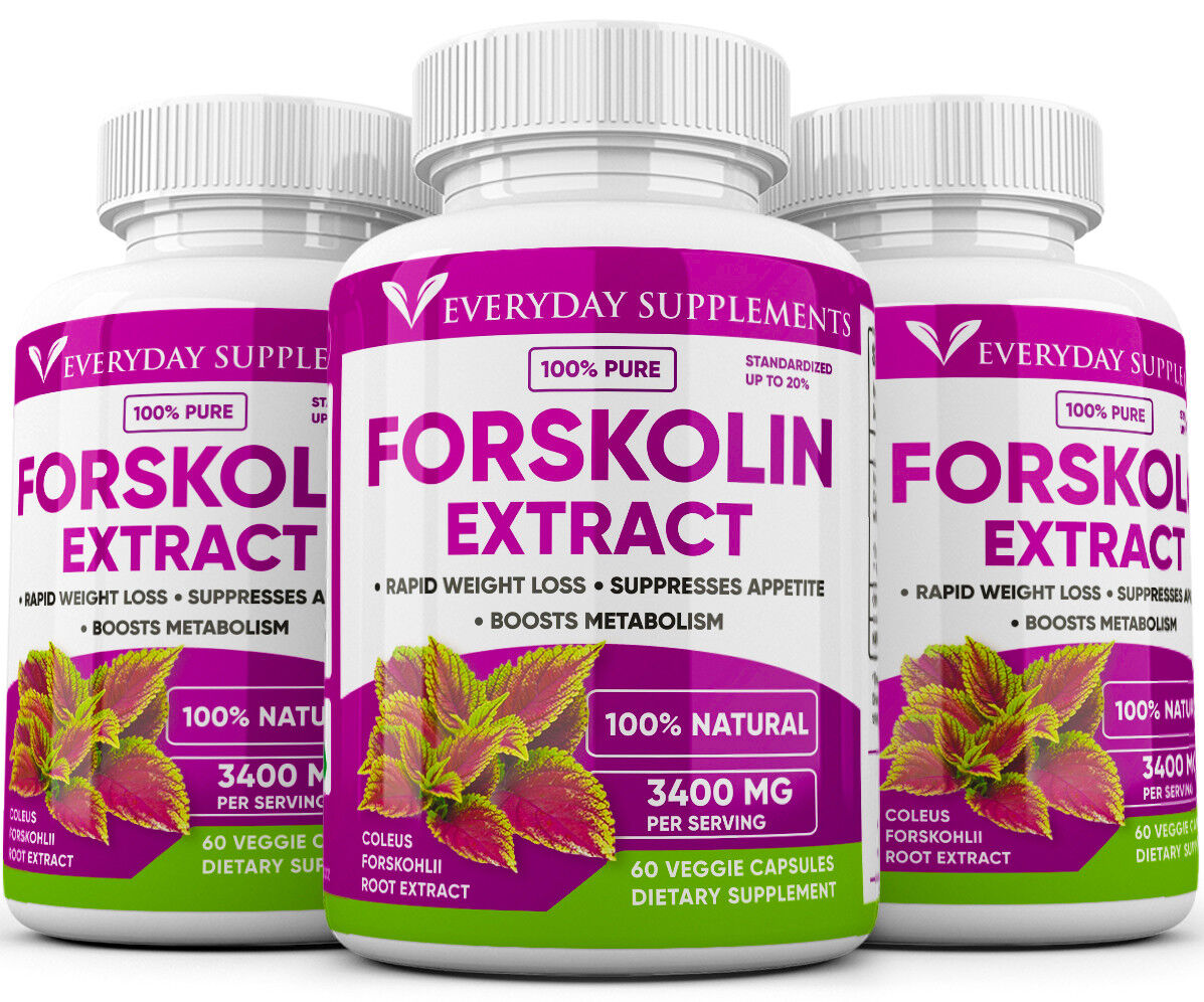 3 x Forskolin Maximum Strength 100% Pure 3400mg Rapid Results Forskolin Extract Everyday Supplements