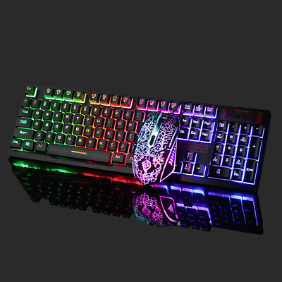 Rainbow LED Gaming Keyboard and Mouse Set Multi-Colored Backlight Mouse Unbranded