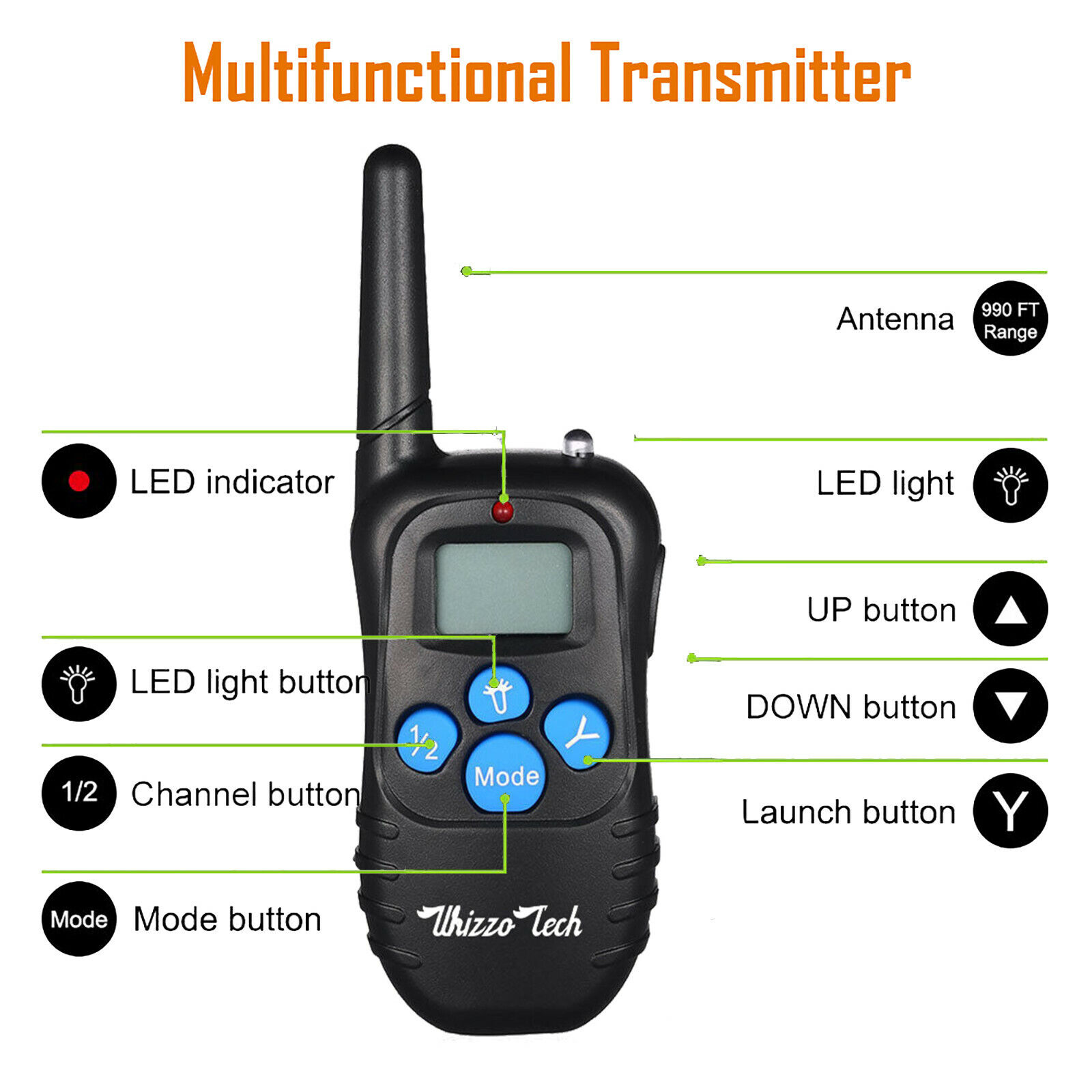 Dog Shock Training Collar Rechargeable LCD Remote Control 330 Yards WhizzoTech - фотография #3