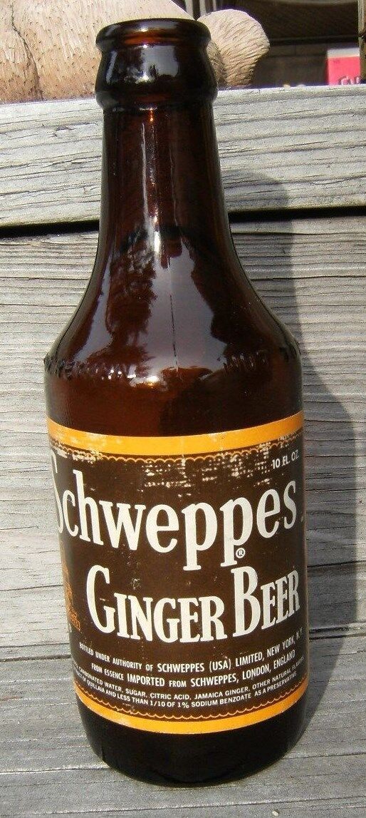 Schweppes Ginger Beer, 10 oz., bottle. Paper label, 1960's.  Schweppes