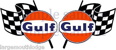 2 INCH GULF RACING CHECKERED FLAG GASOLINE OIL DECAL STICKER LEFT AND RIGHT Gulf