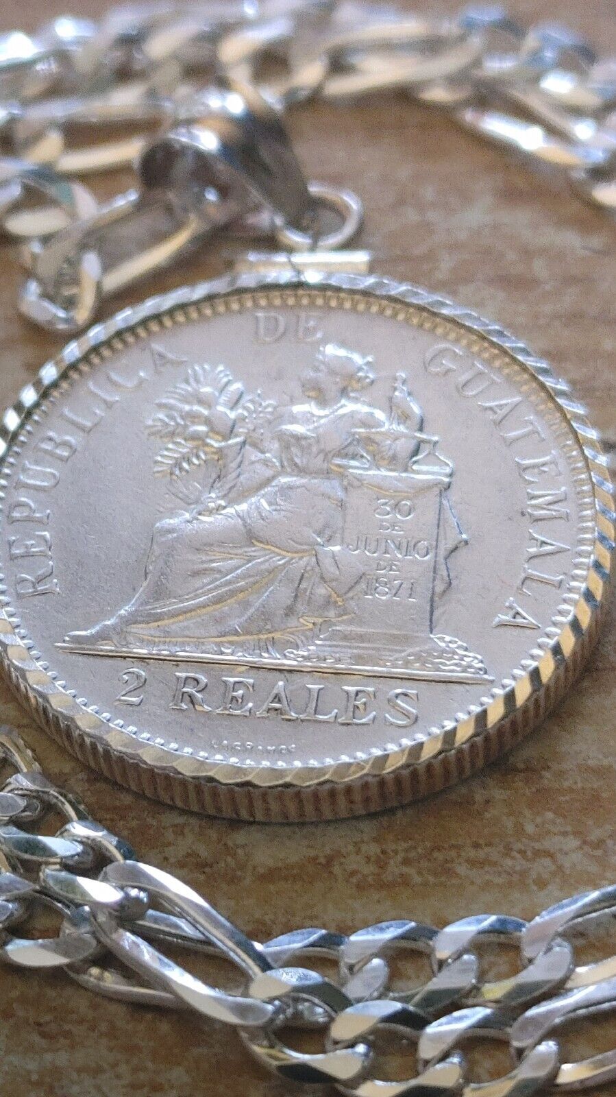 1894 Guatemala Muskets Scales of Justice 2 REALES Pendant  18" 925 SILVER CHAIN Everymagicalday - фотография #2