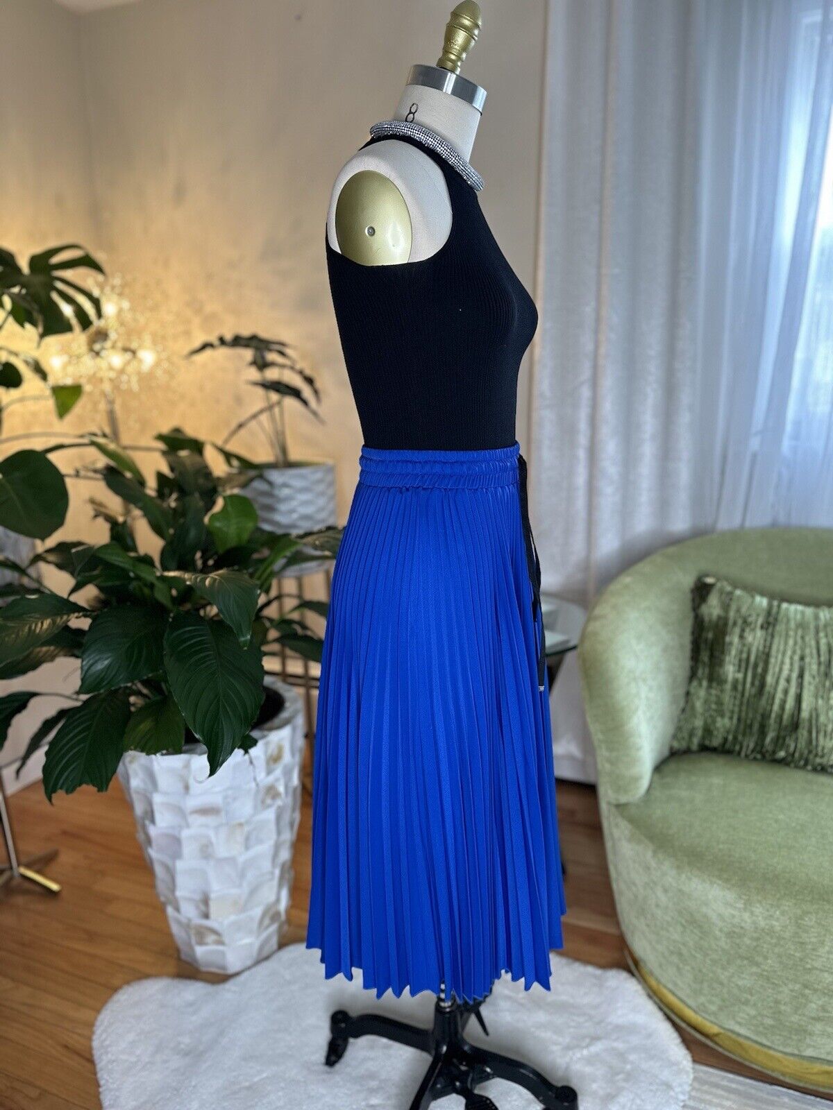 Luxurious Pleated midi satin blue skirt for Women elegant skirt - Brand new Unbranded - фотография #5