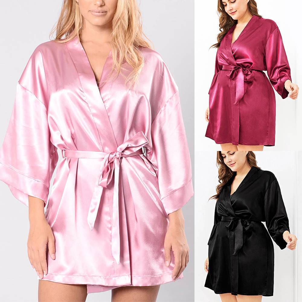 Women Satin Silk Bathrobe Nightwear Dress Kimono Pajamas Bride Dressing Gown Unbranded Does Not Apply - фотография #3