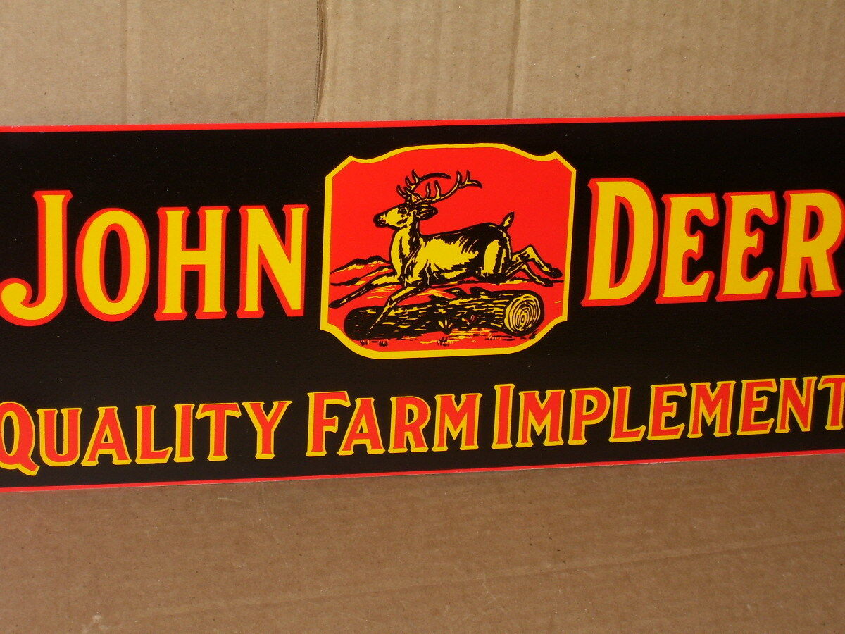 JOHN DEER Quality Farm Implements RARE SIZE Deere Stepping Over Tree  BLACK Sign Без бренда