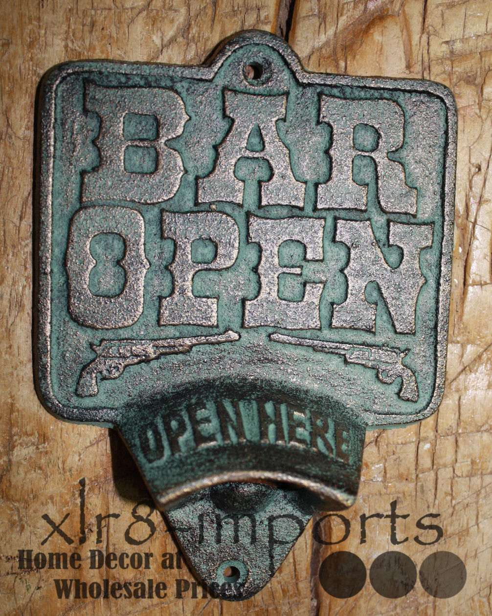 Cast Iron BAR OPEN Plaque OPEN HERE Beer Bottle Opener Rustic Western Wall Mount Без бренда