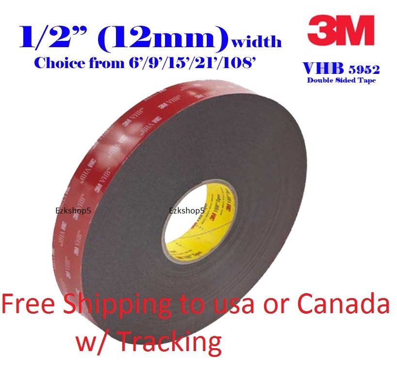 3M 1/2" x 9/15/21/108 VHB Double Sided Foam Adhesive Tape 5952 Gopro Action Can 3M Does Not Apply