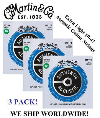 **3 SETS - MARTIN MA170 ACOUSTIC GUITAR STRINGS EXTRA LIGHT 80/20 (WAS M170)** Martin MA170