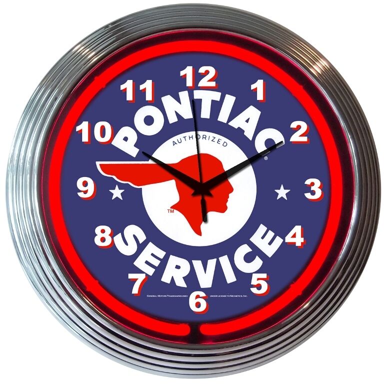 neon clock sign Pontiac Service dealership Man cave garage lamp mechanic gift Без бренда