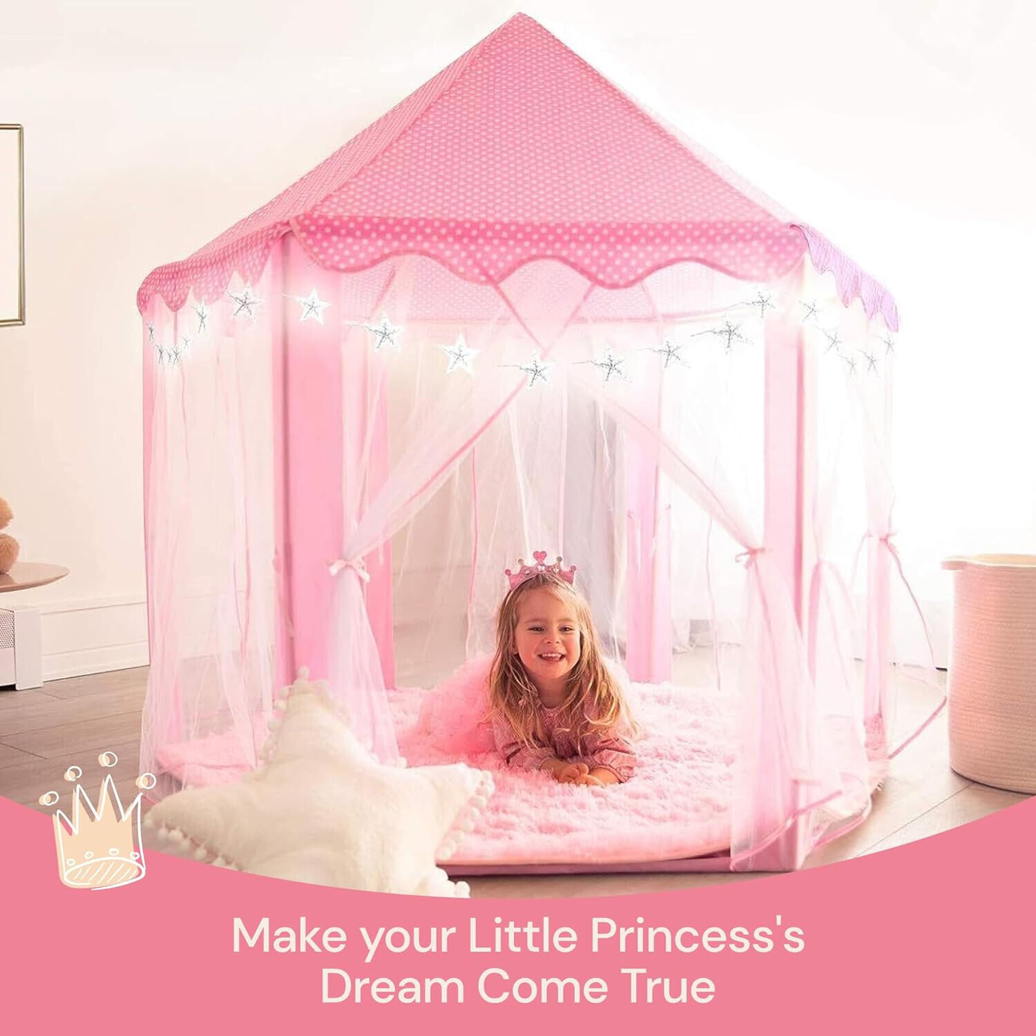 Princess Tent for Kids Tent - 55" X 53" with Led Star Lights | Princess Toys | K playvibe - фотография #2