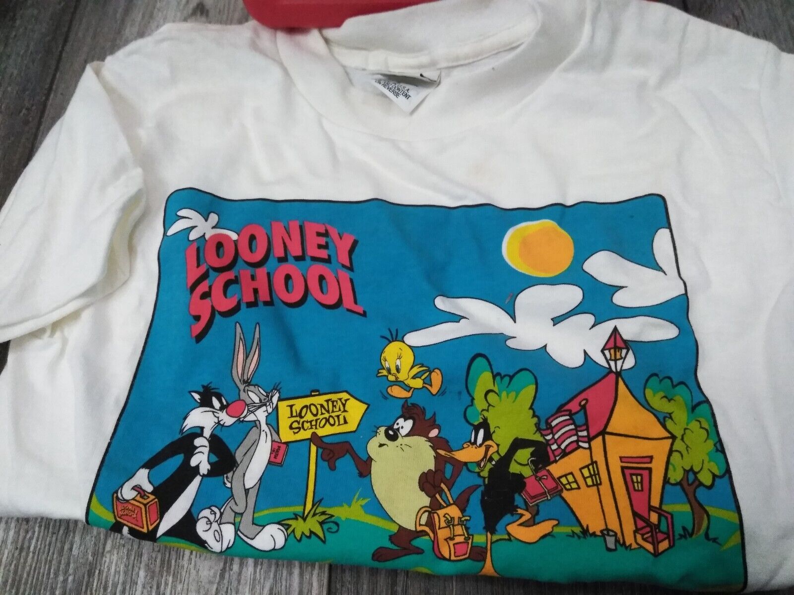 N.O.S. WARNER BROS. 1990'S Looney Tunes, Looney School RED Lunchbox W/ T-SHIRT Thermos - фотография #14