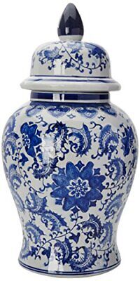 Oriental Furniture 18" & White Porcelain Temple Jar Floral Blue Does not apply Does Not Apply - фотография #4