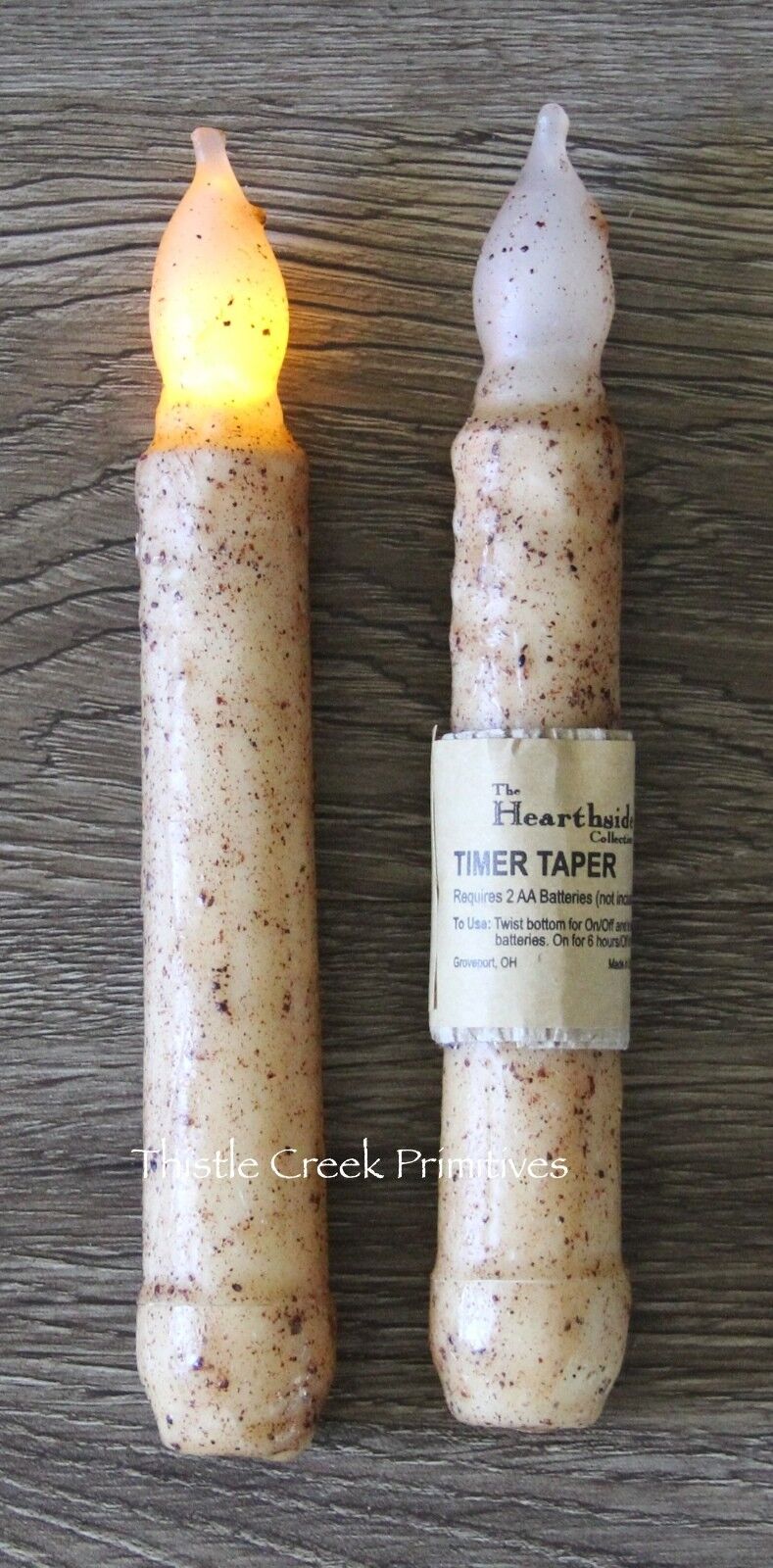 Set of TWO - LED Burnt Ivory 6" - 6.5" TIMER Battery Operated Taper Candles  The Hearthside Collection 84021