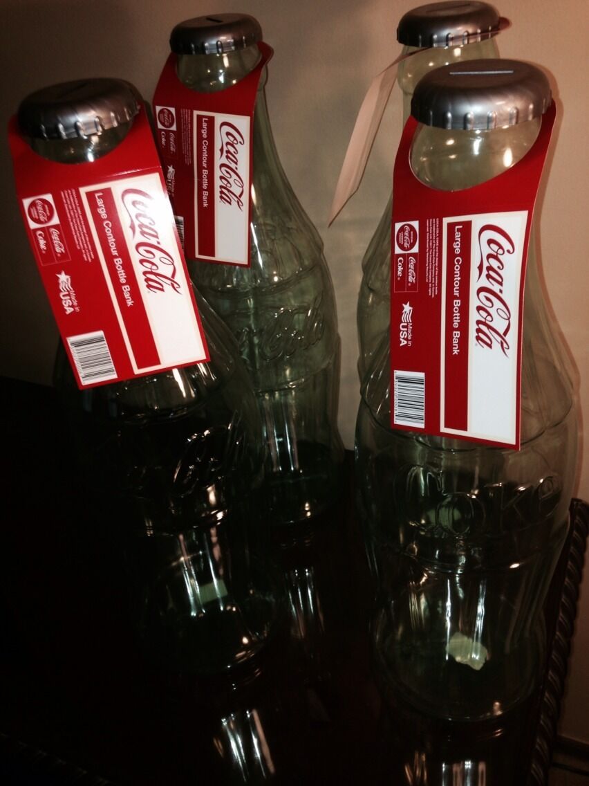FOUR (4) Clear HUGE Coca Cola Coke Bottle Banks Almost 2Feet Tall $4.99 Shipping Coke