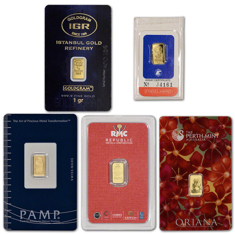 1 gram Gold Bar - Random Brand - Secondary Market - 999.9 Fine in Assay Без бренда