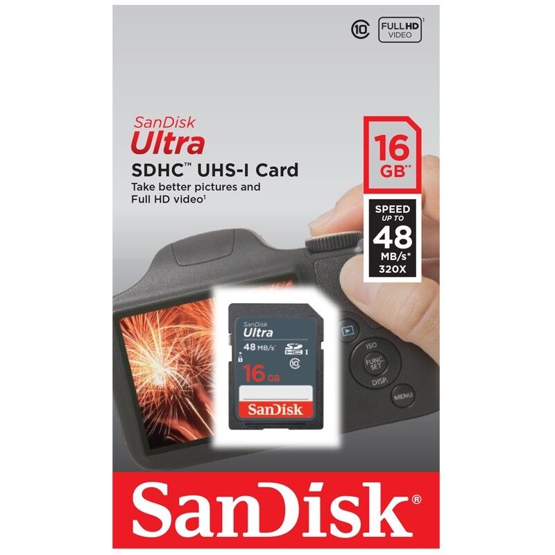SanDisk Ultra 16 GB SDHC SDXC SD Class 10 48MB/s 320x Flash Memory Card Camera SanDisk SDSDUNB-016G-GN3IN, SDSDUNB016GGN3IN
