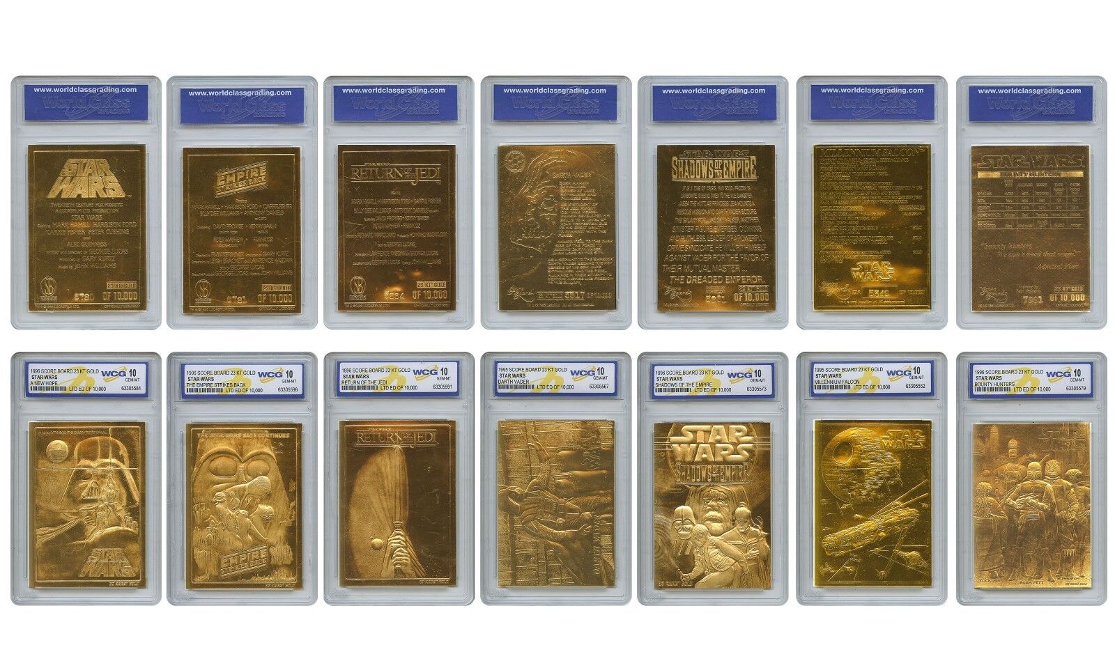 STAR WARS 1996 Genuine 23KT Gold Cards Graded Gem-Mint 10 – COMPLETE SET OF 7 Без бренда