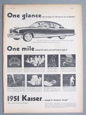 Original 1951 Kaiser DeLuxe 4 Door Sedan Ad ONE GLANCE....ONE MILE YOU'LL OWN IT Без бренда