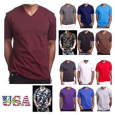 Men's HEAVY WEIGHT V-Neck T-Shirt Plain Tee BIG & Tall Comfy Camouflage Hipster Shaka + Does Not Apply