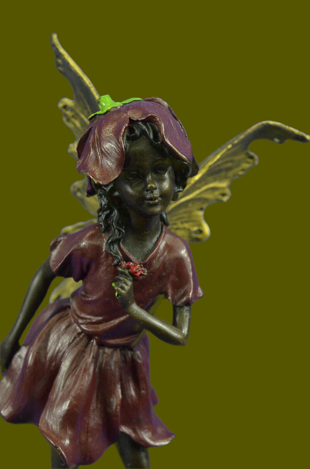 Fairy Standing with a flower Garden Statue in aged bronze finish. 13" Tall Decor Без бренда - фотография #6