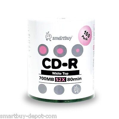 100-Pack SmartBuy Blank CD-R CDR 52X 700MB/80Min White Top Recordable Disc Smart Buy 806473019187 - фотография #2
