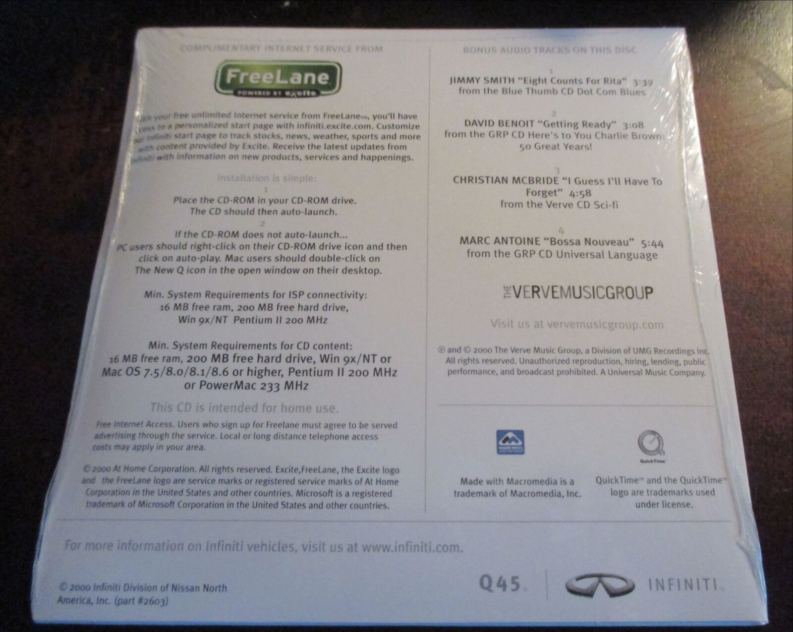 2000 Infiniti Q45 CD-ROM excite Brochure THE NEW Q Nissan North Без бренда Q45 - фотография #2