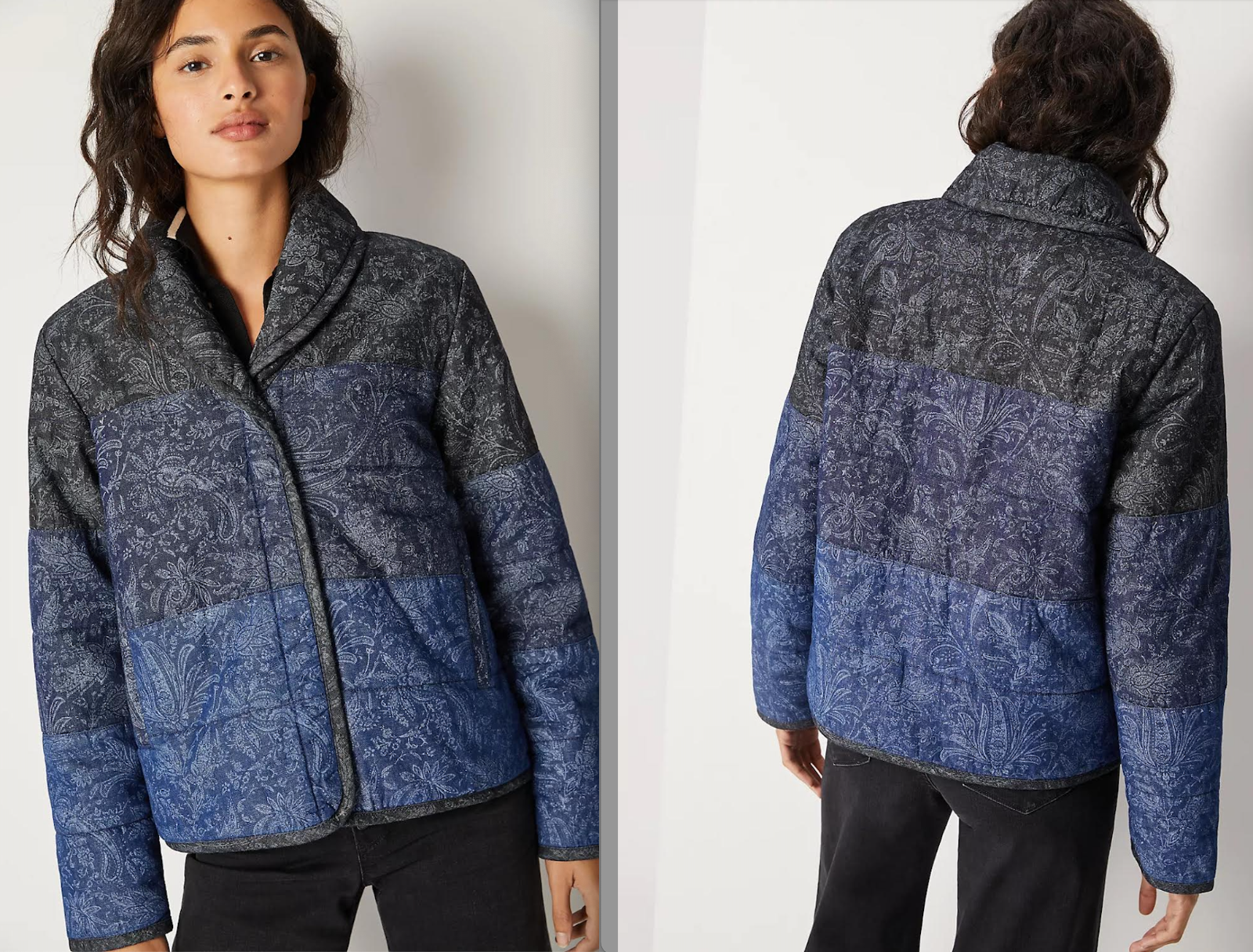 Anthropologie Pilcro Ana Patcwork Puffer Jacket S Quilted printed Denim $228 New Anthropologie / Pilcro
